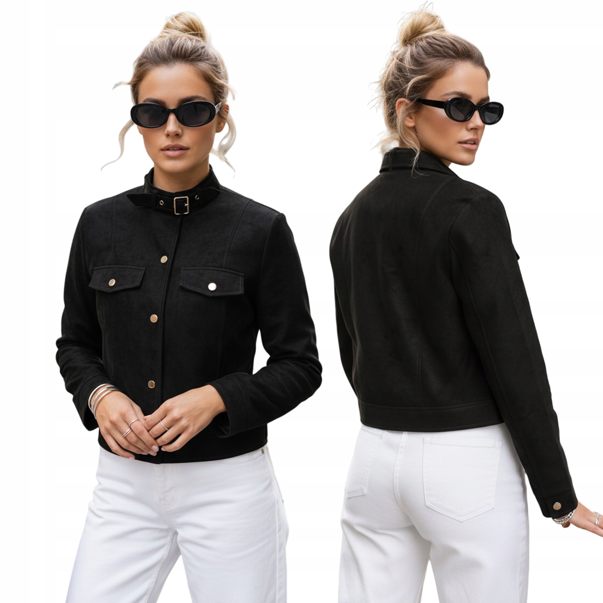 Kurtka damska skórzana krótka na napy czarna TY5668 S