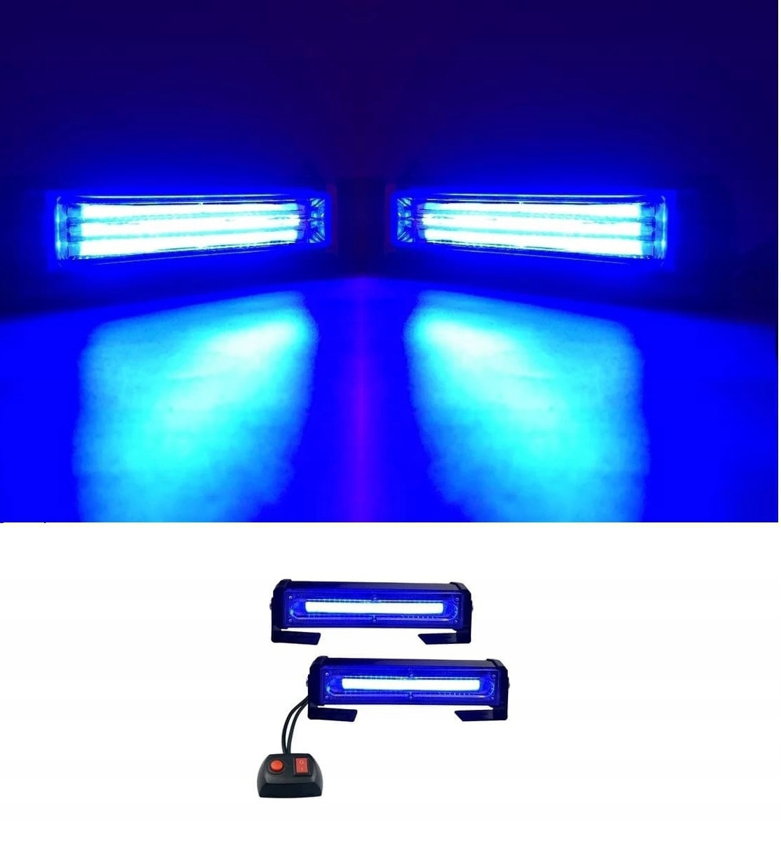 ŚWIATŁO OSTRZEGAWCZE STROBOSKOP DO SAMOCHODU 2x 3COB NIEBIESKI JEEP QUAD