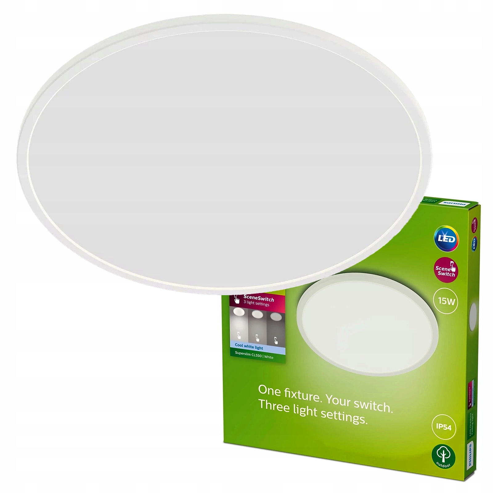 Zahradní lampa Stropní Svítidlo Led 15W 1500lm 4000K IP54 SceneSwitch Bílá Philips