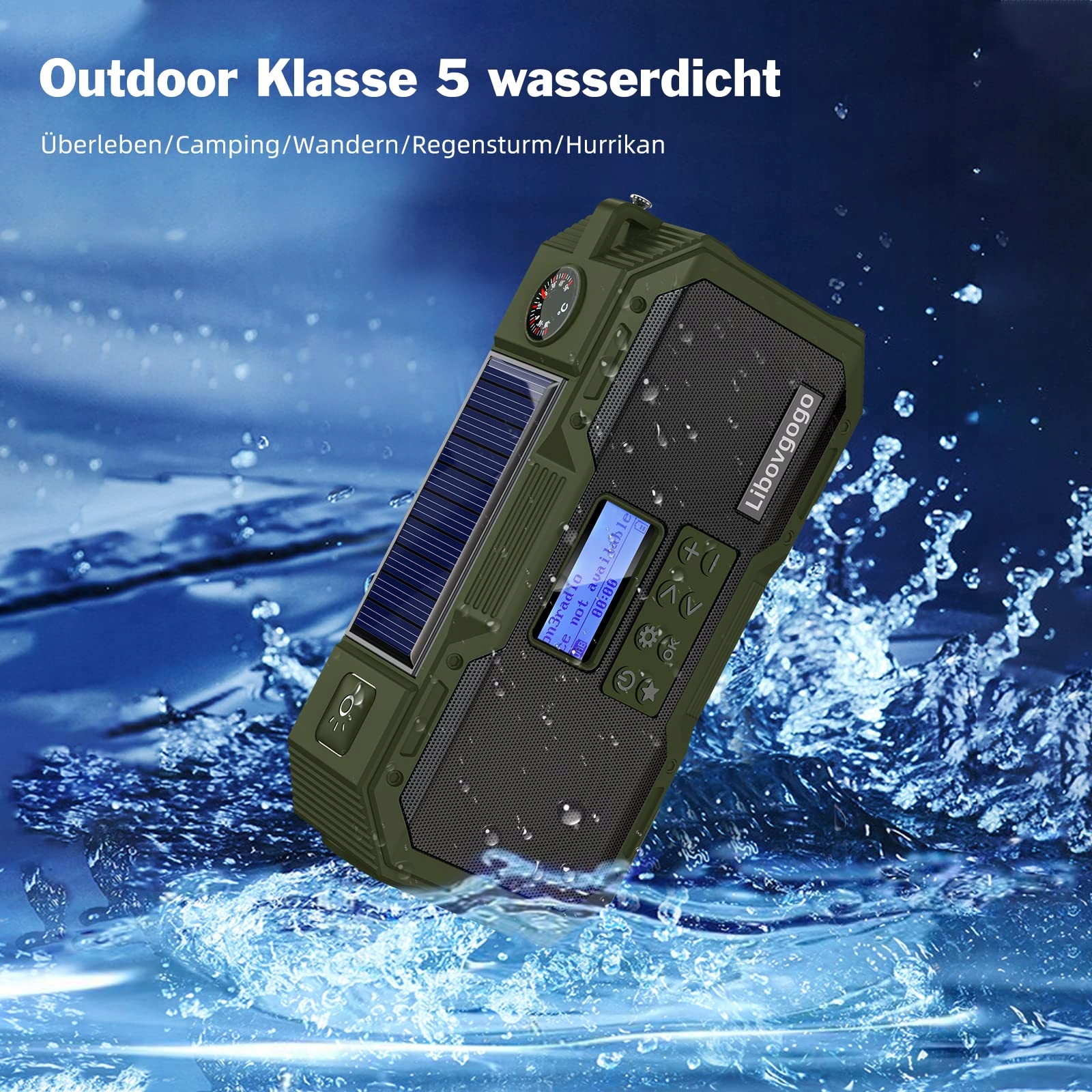 LIBOVGOGO Radio DAB+ FM Bluetooth Solar Powerbank 4000mAh Latarka — miniatura 7