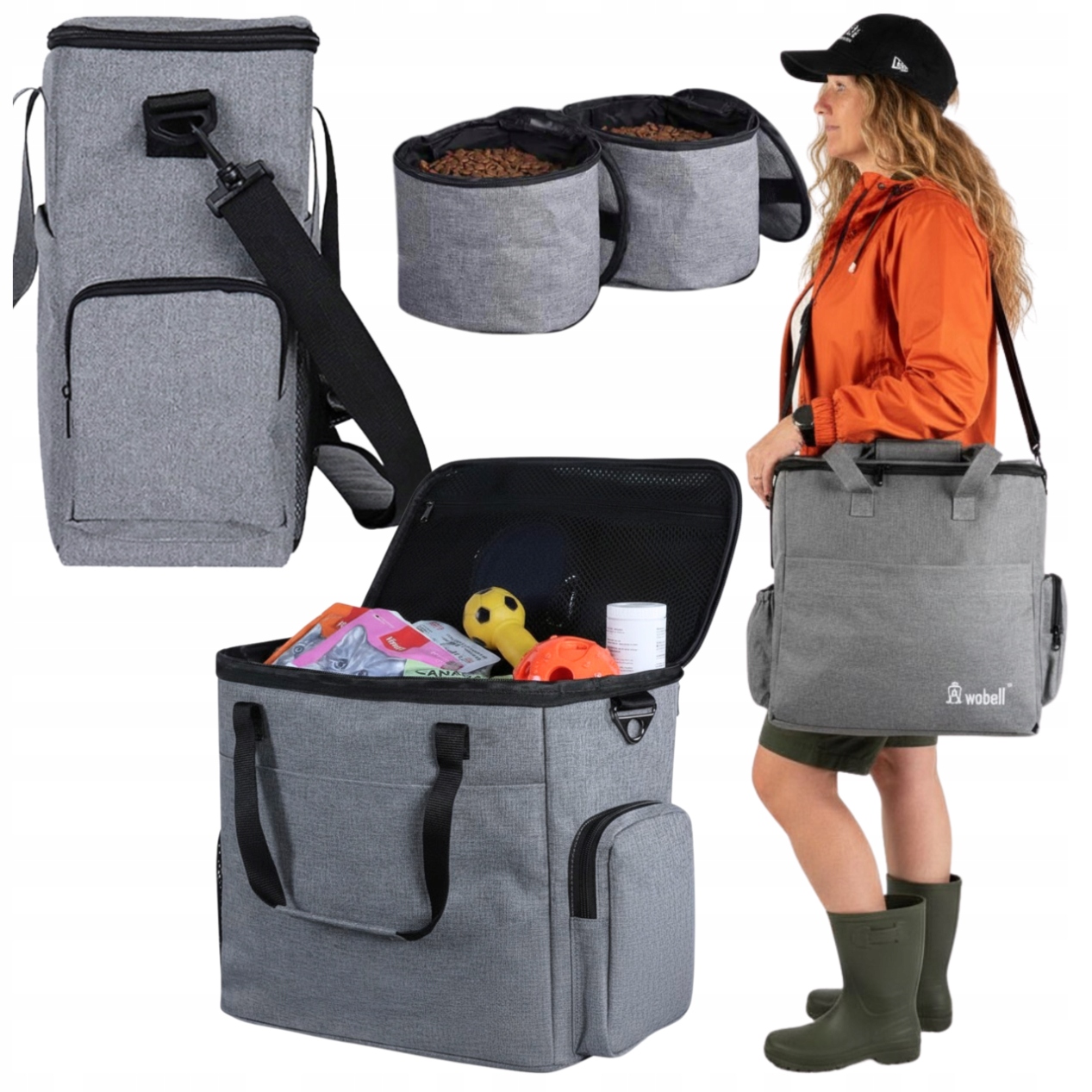 Cestovní taška, organizér pro psa, voděodolná, prostorná kapsa, misky, silikon