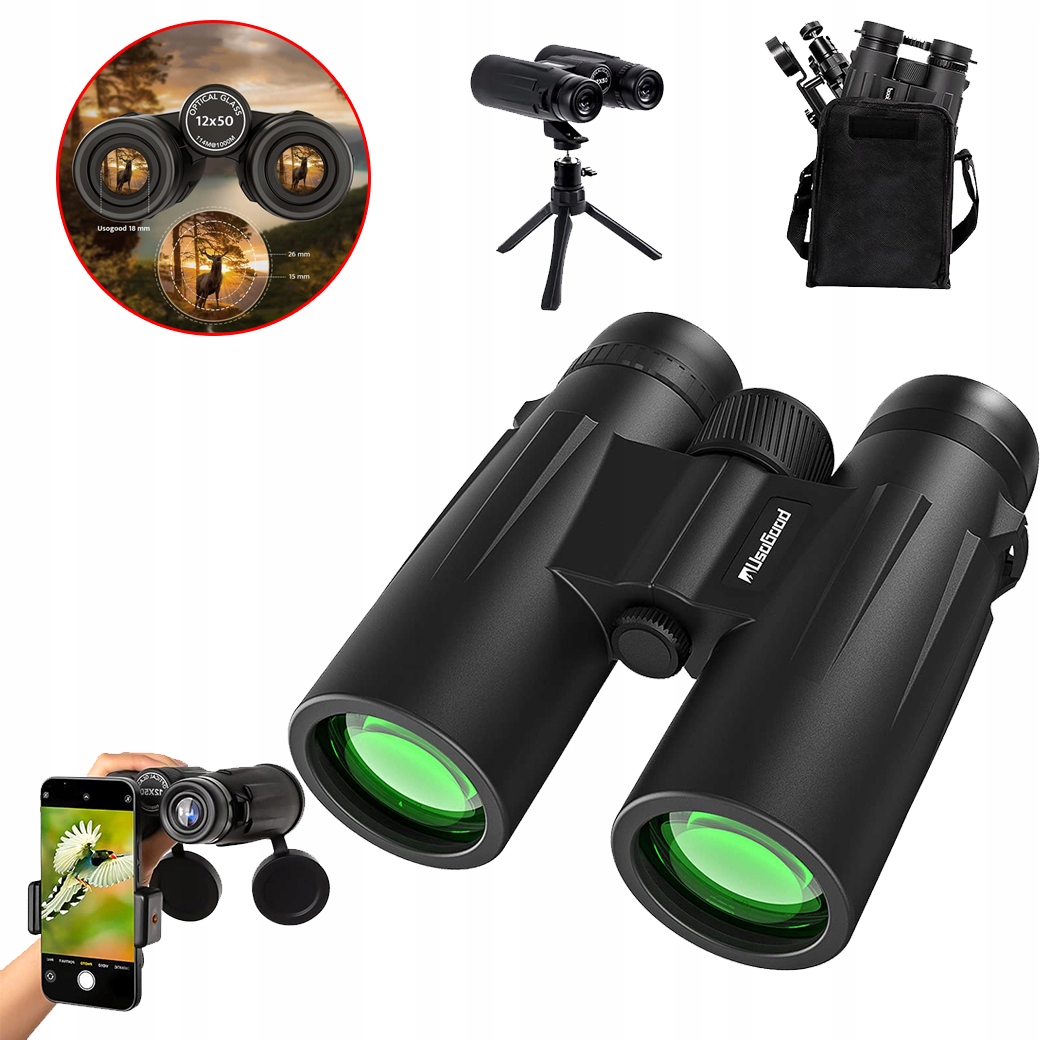 Lovecký Dalekohled 12X50 Hd Pro Dospělé S Taškou Na Stativ A Příslušenstvím