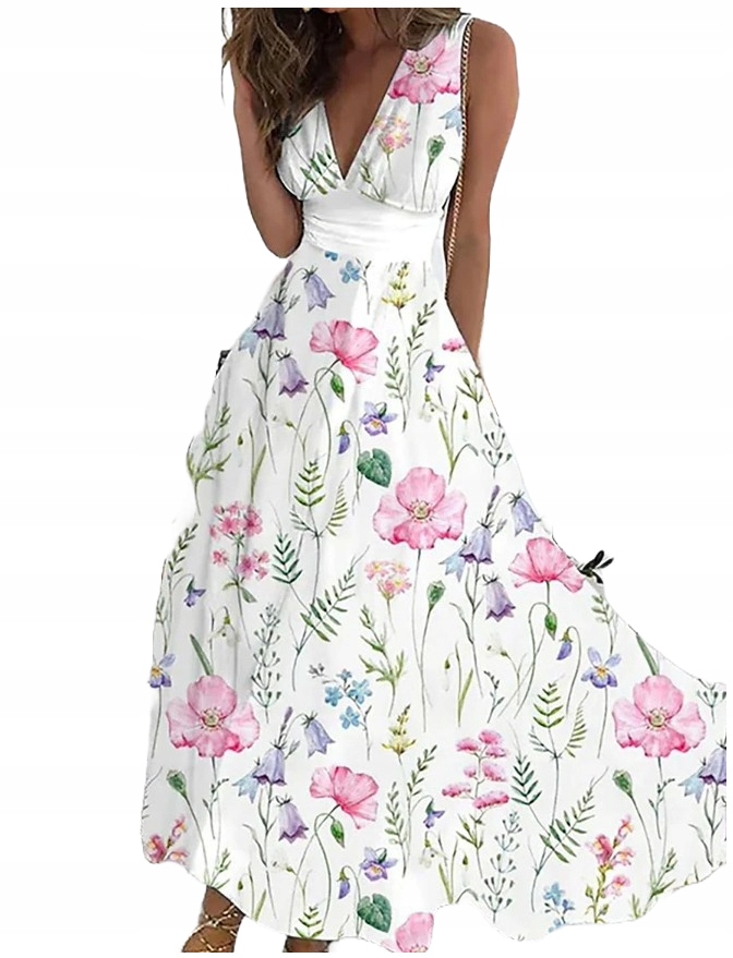 SUKIENKA ELEGANCKA DAMSKA MAXI DŁUGA W KWIATY ZWIEWNA LUŹNA Płeć kobieta