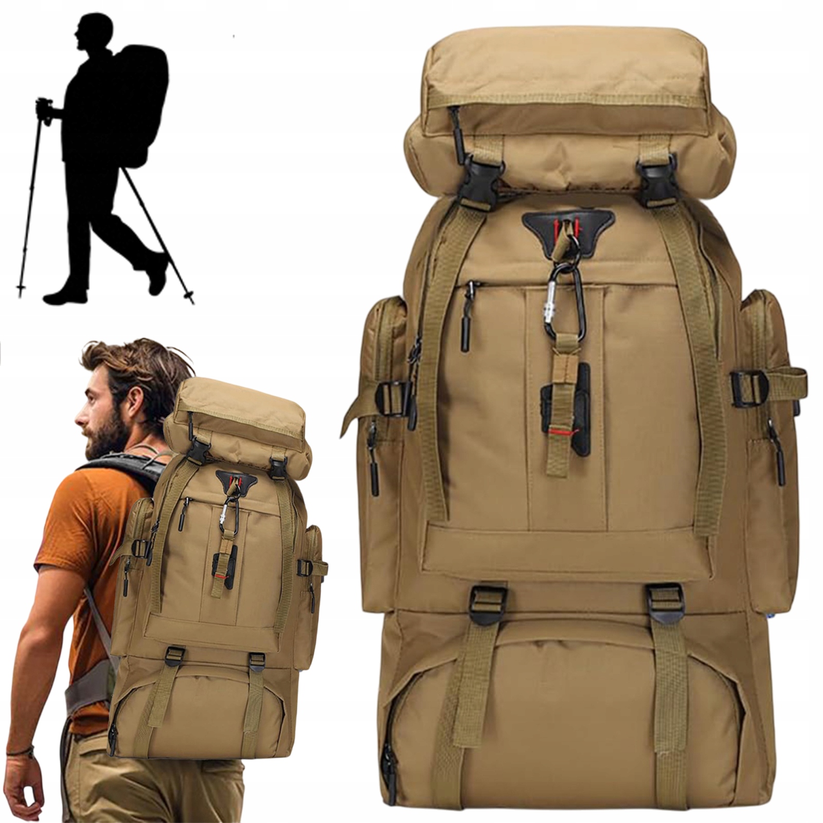 Vojenský Turistický Batoh O Objemu 80 L, Voděodolný, Taktický Pro Cestovatele Khaki