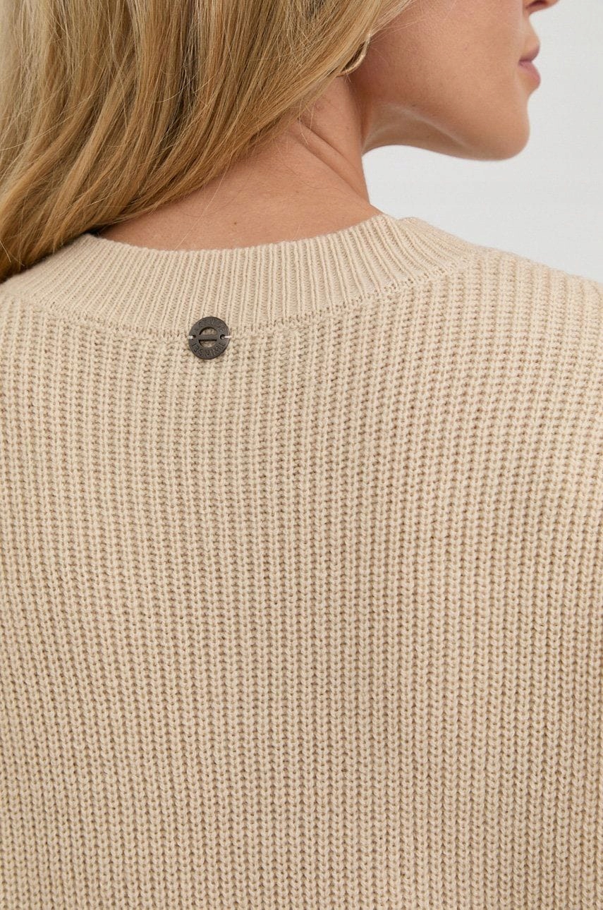 Beżowa Dzianinowa Sukienka Damska Mini Twinset z Falbaną Wełna Alpaka r.XS Rozmiar XS