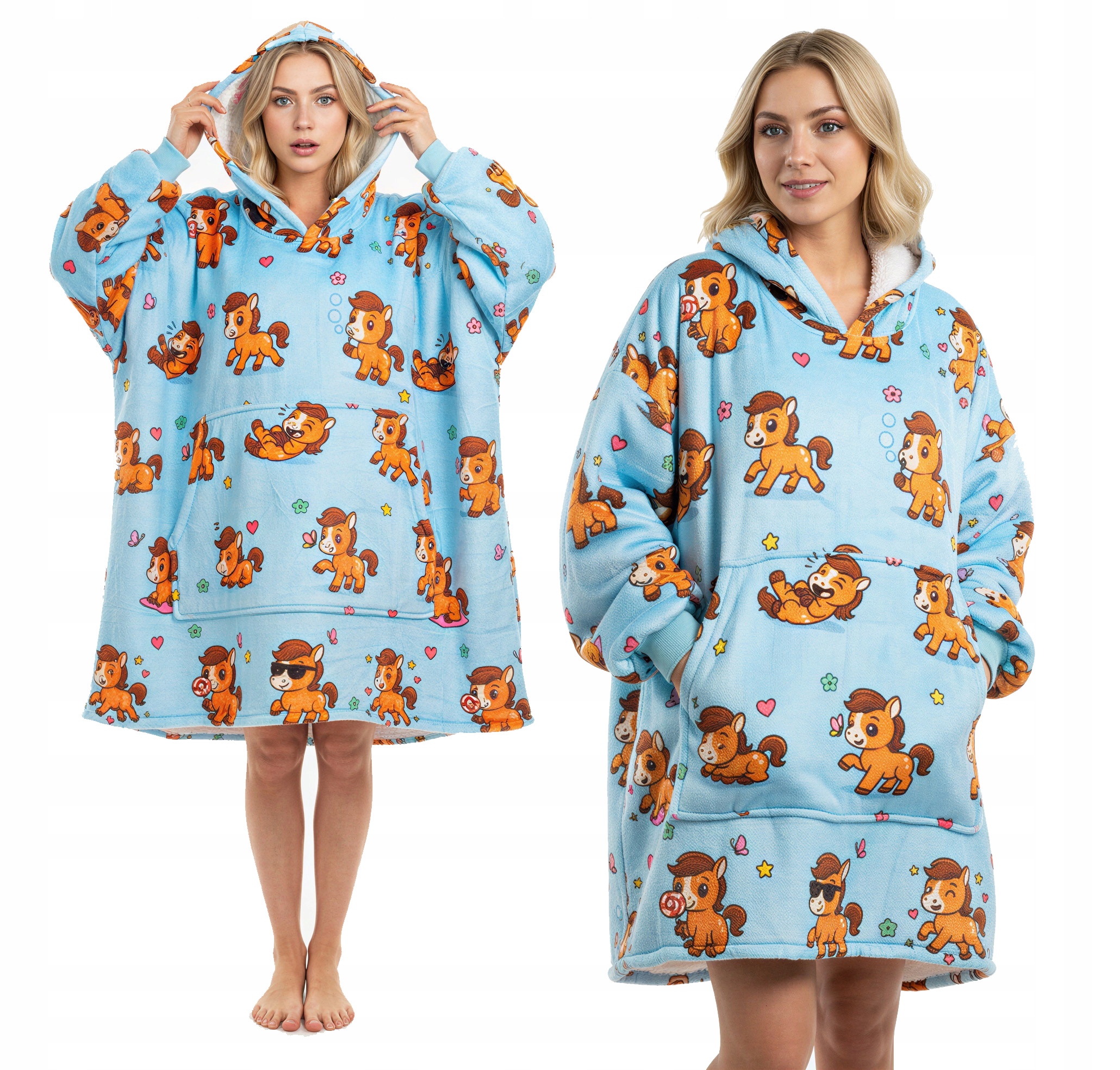 Koc Bluza Gruba Kocobluza Oversize Futrzak XXL Konie Koniki Bardzo Gruba