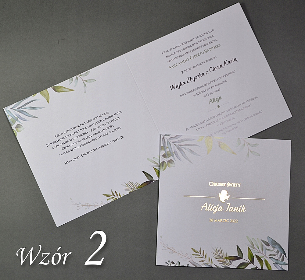 Zaproszenia Chrzest ŚW Personalizowane Złote CUDNE Wysokość produktu 14.2 cm