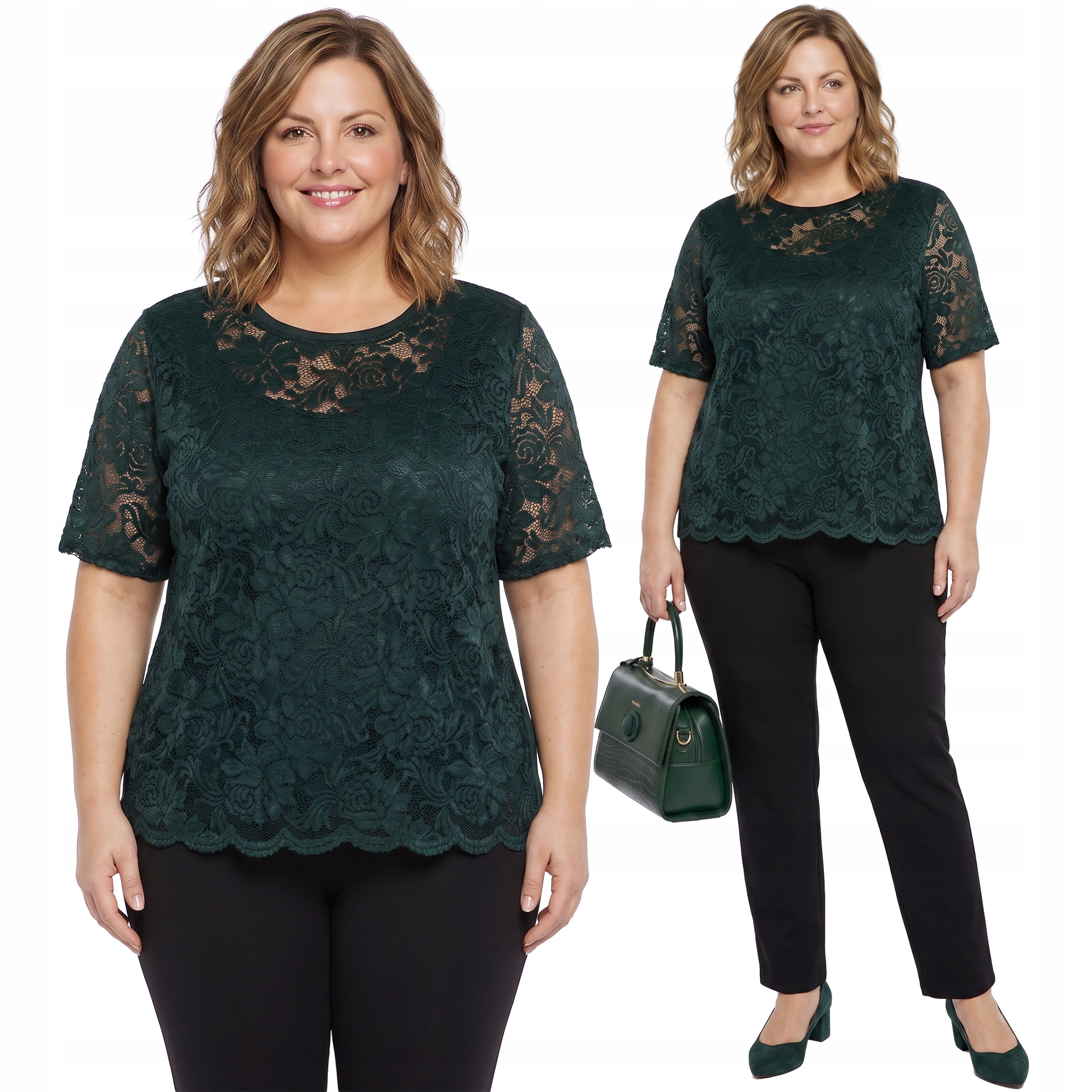 Zelená halenka z květinové krajky plus size velikost 52/54