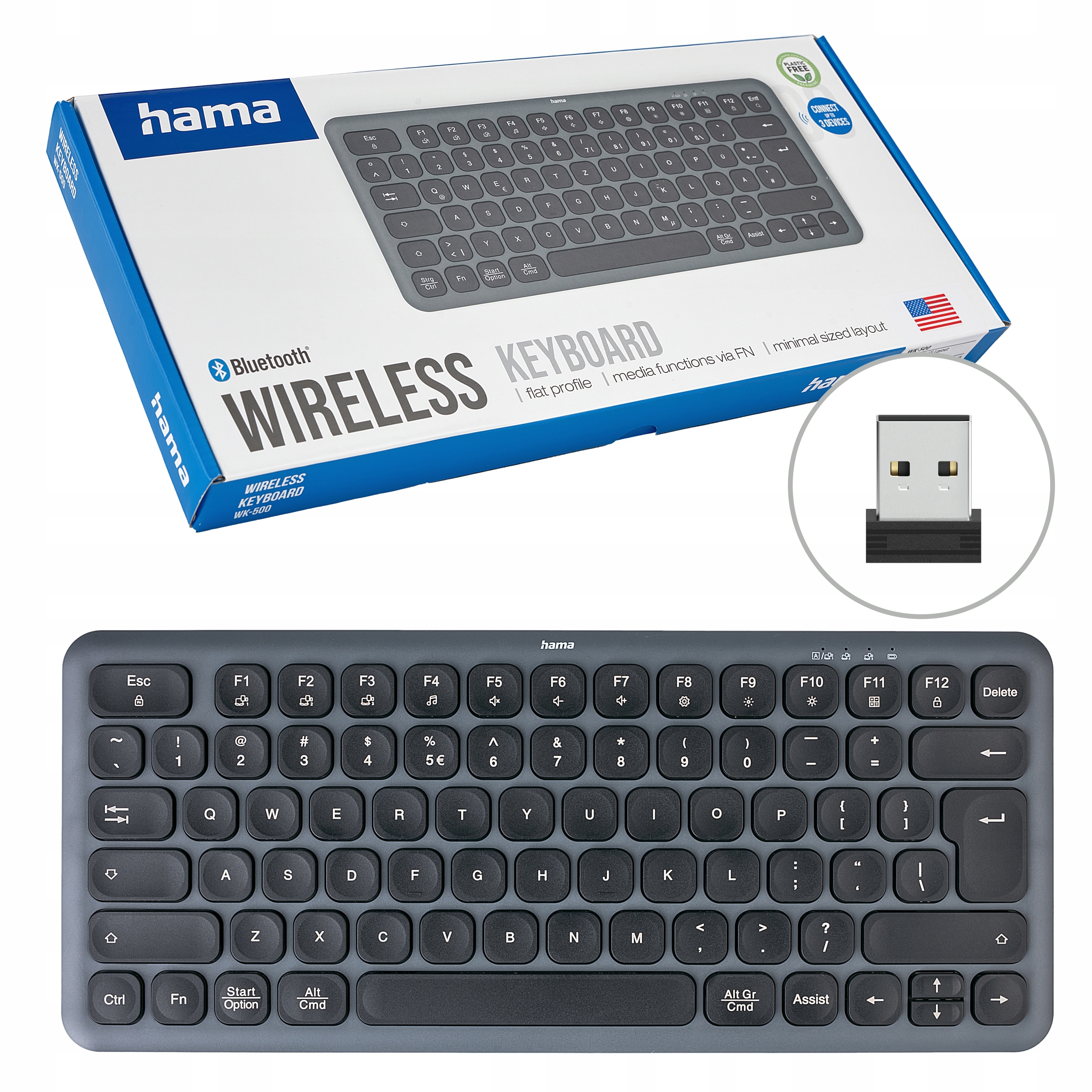 Hama Klawiatura Bezprzewodowa 2,4 GHz Wk-500 Bluetooth Bt Cicha uniwersalna
