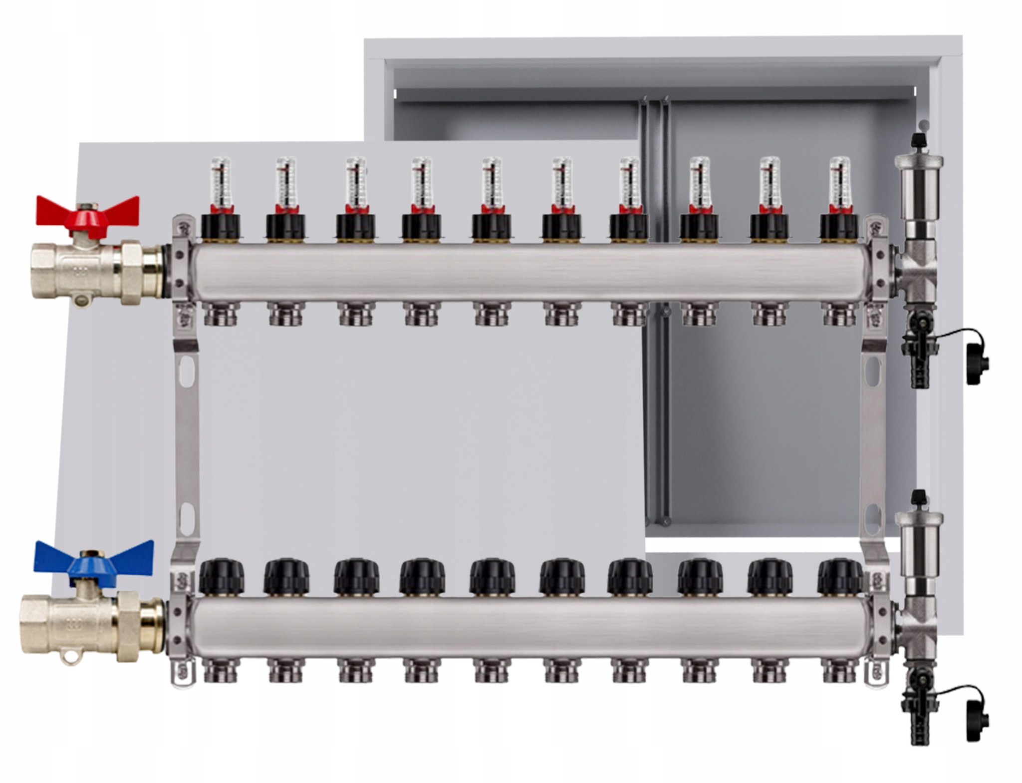 Nerezový rozdělovač pro podlahu 10 okruhů nástěnná skříňka ventily