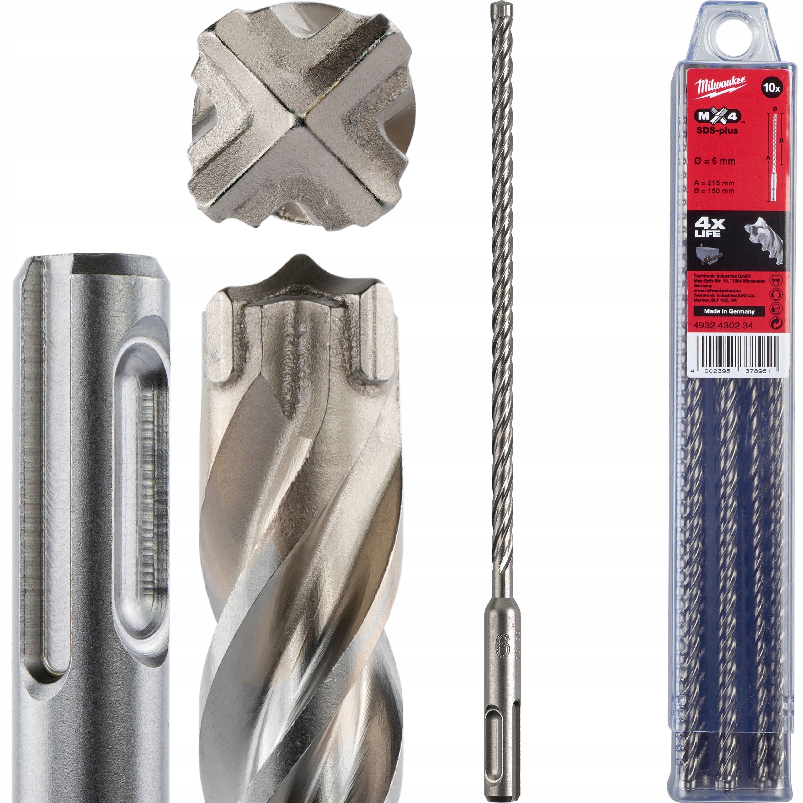 Vrtáky do betonu Sds Plus 6 x 150/215 mm 10 ks Milwaukee MX4