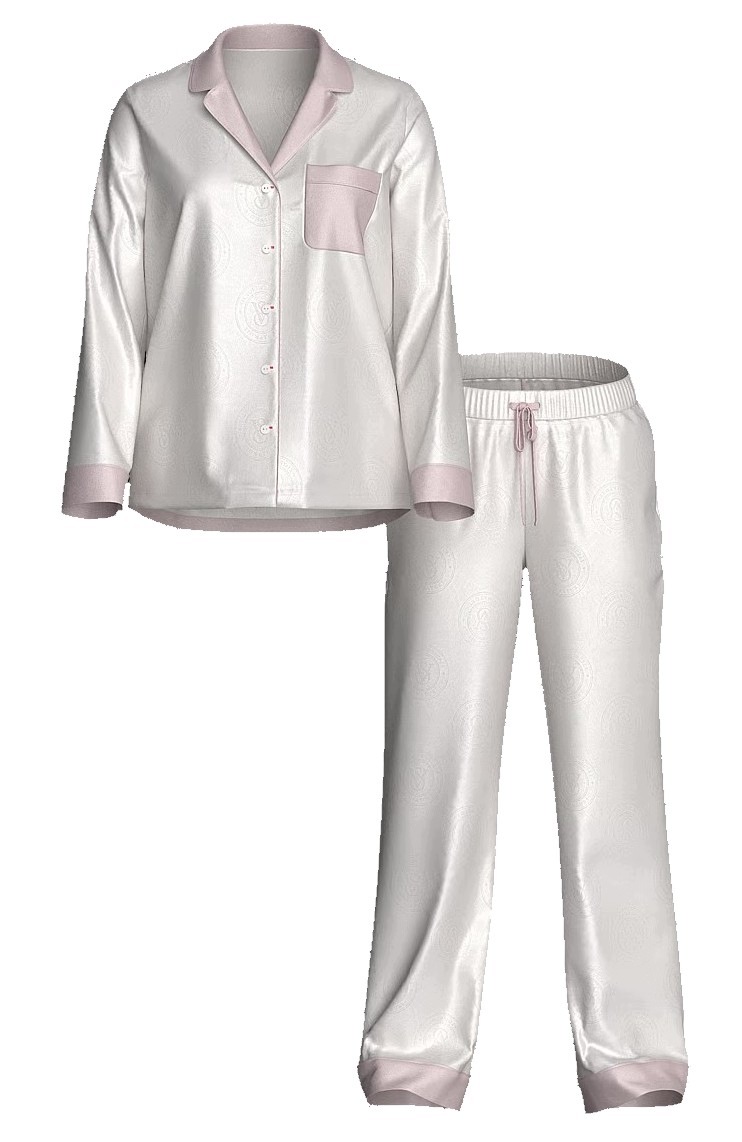Dlouhé saténové pyžamo Victoria's Secret bílé s logem S (M) Regular