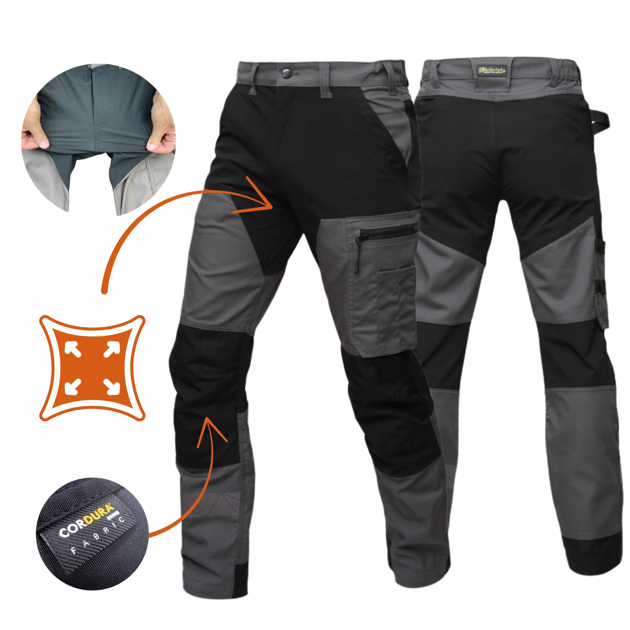 Elastyczne Spodnie Robocze Męskie z Dużo kieszeni Bosafety Mashup Stretch