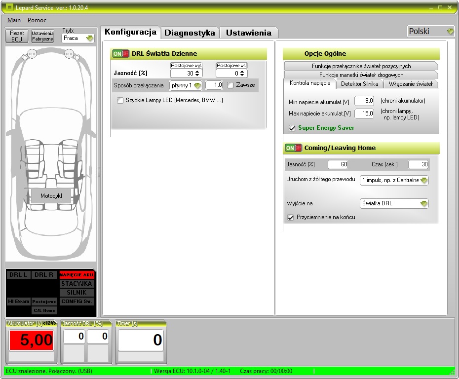 Moduł Świateł Dziennych DRL (Światła Dzienne) USB Waga produktu z opakowaniem jednostkowym 0.3 kg