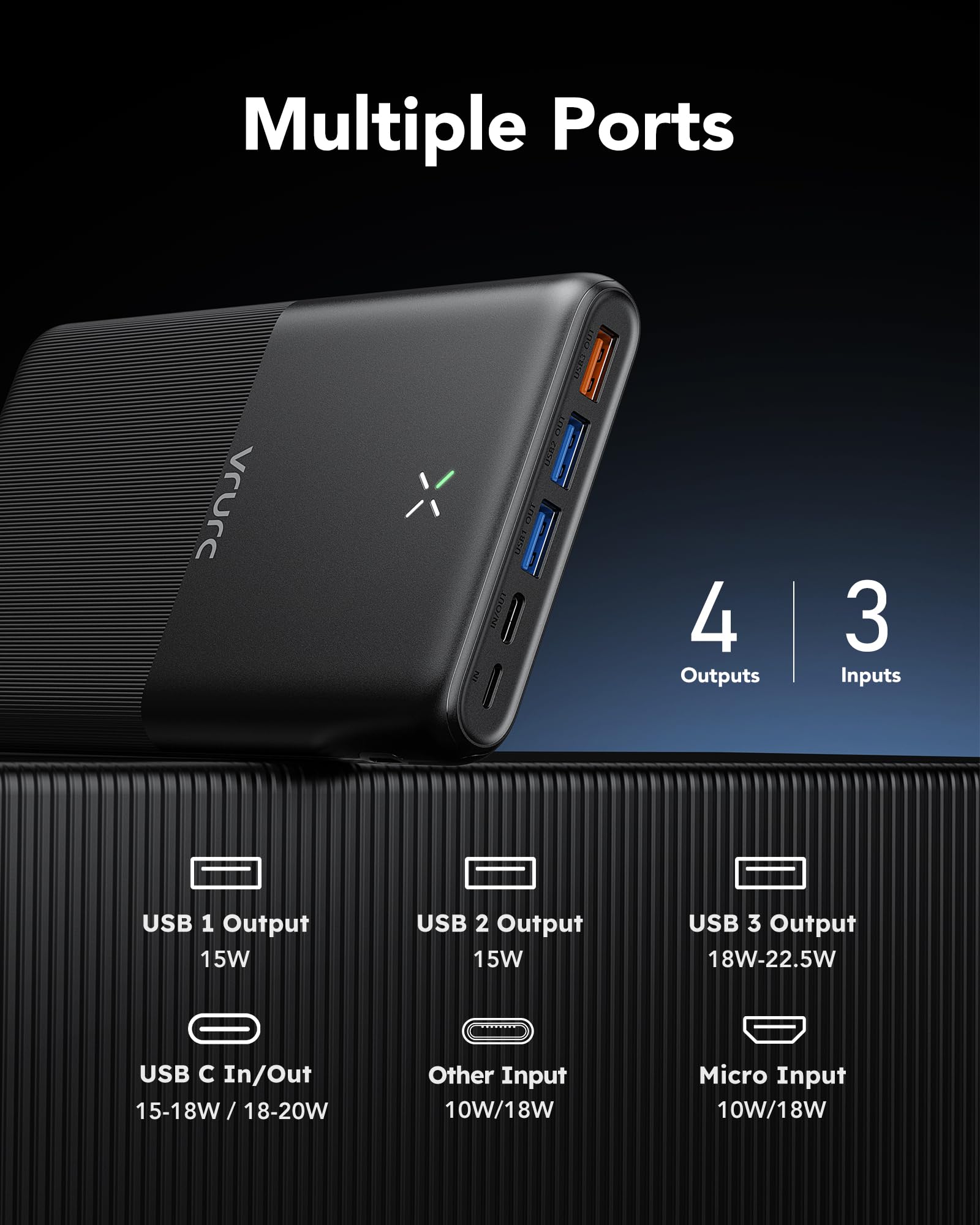 VRURC Power Bank 30000mAh Szybkie Ładowanie USB C dla iPhone — miniatura 4