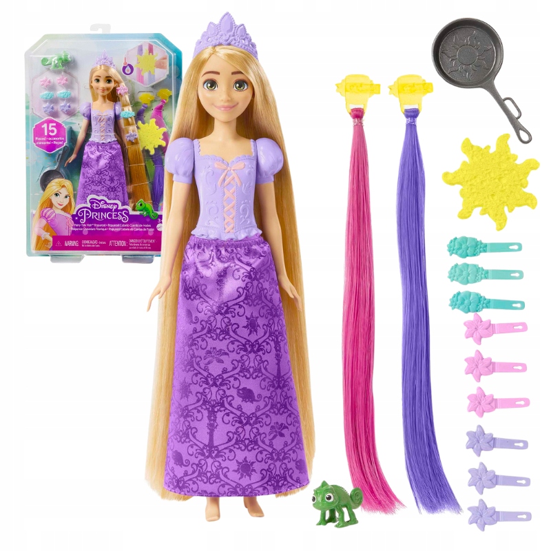 DISNEY PRINCESS LALKA ROSZPUNKA BAJKOWE WŁOSY ZESTAW Z AKCESORIAMI 25 CM