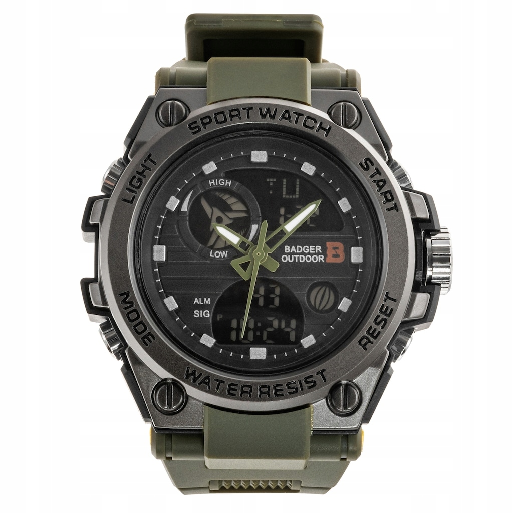 Pánské hodinky digitálně-analogové hodinky Badger Outdoor Grid Army Green/Black