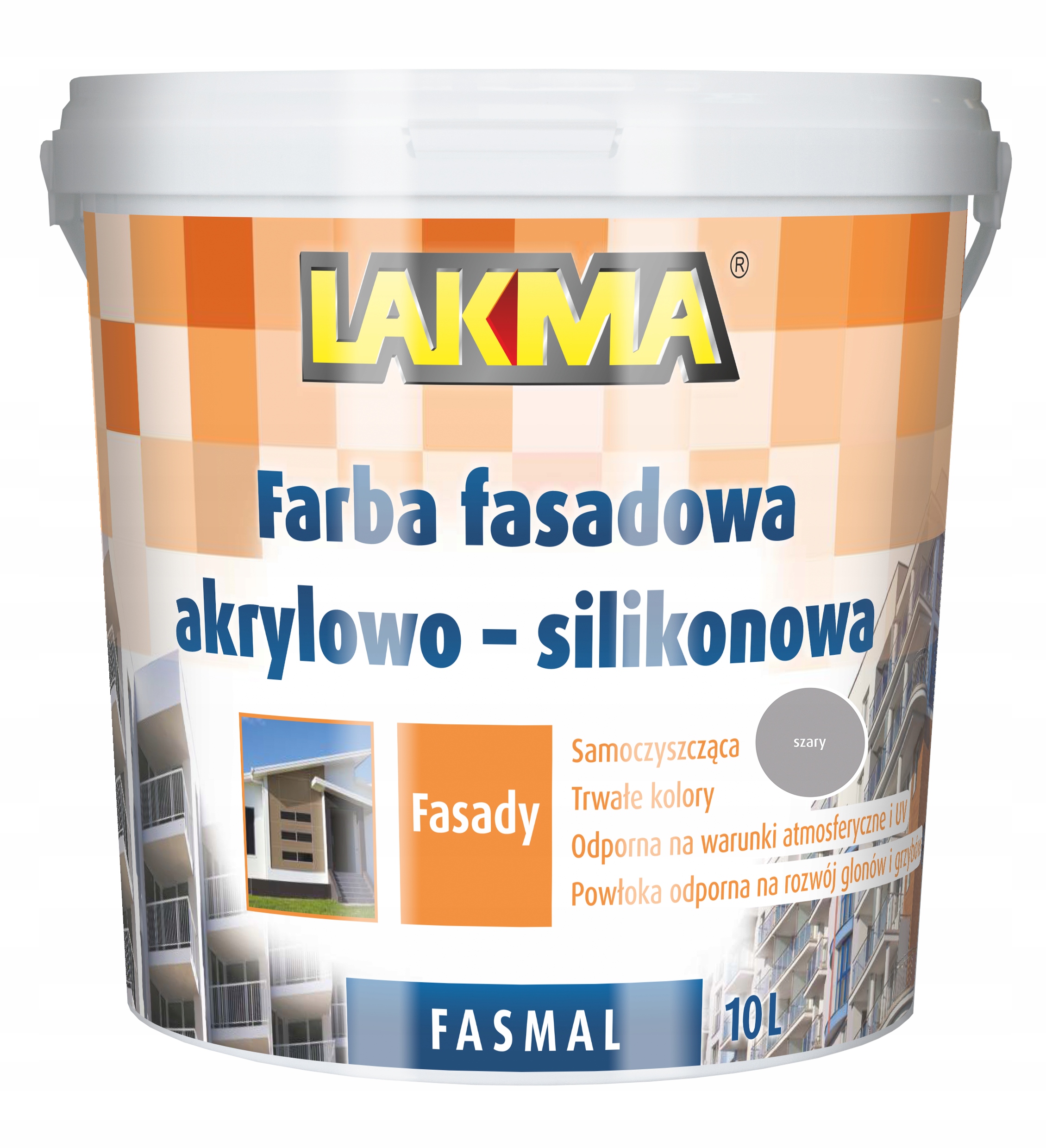 Lakma Fasmal Farba Elewacyjna Fasadowa Akrylowo-Silikonowa Trwała Szara 10L