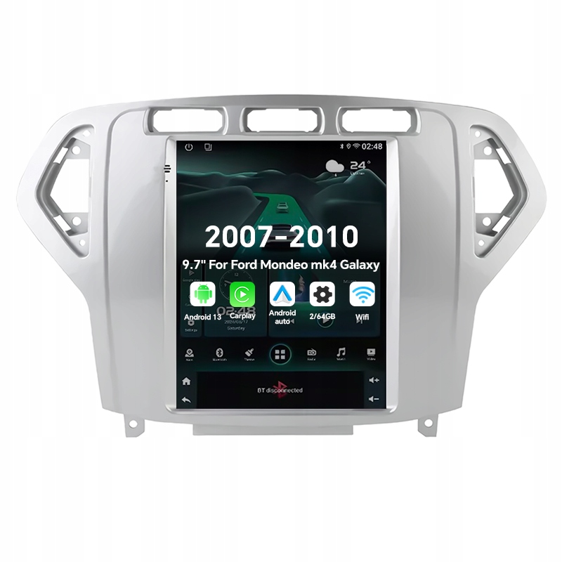 9,7" 2Din autorádio s Androidem 13" pro Ford Mondeo MK4 Galaxy s klimatizací 2007-2010