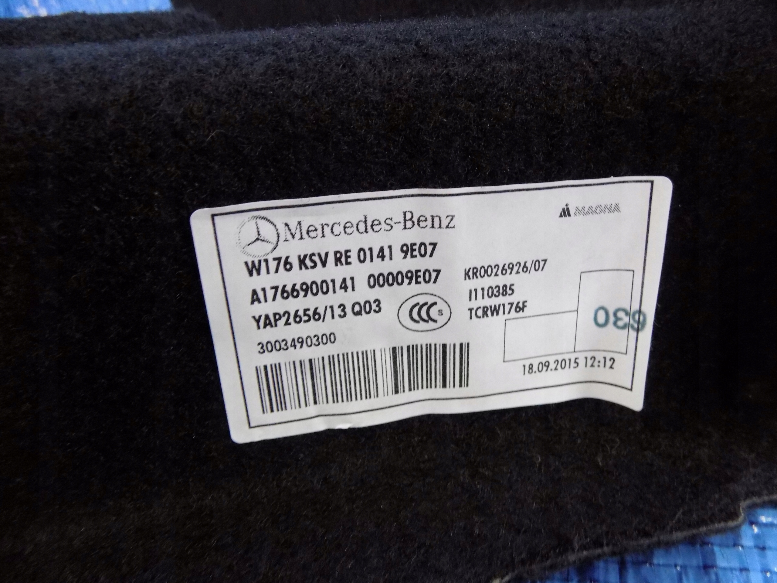 boot upholstery right MERCEDES W176 2,2CDI
