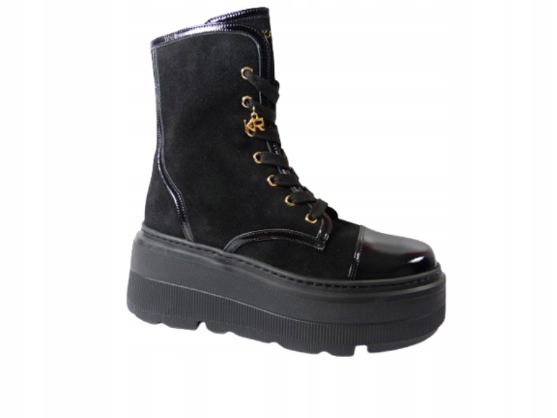 černé dámské kotníkové boty na klínku, platforma, šněrovací tenisky Karino 37,5