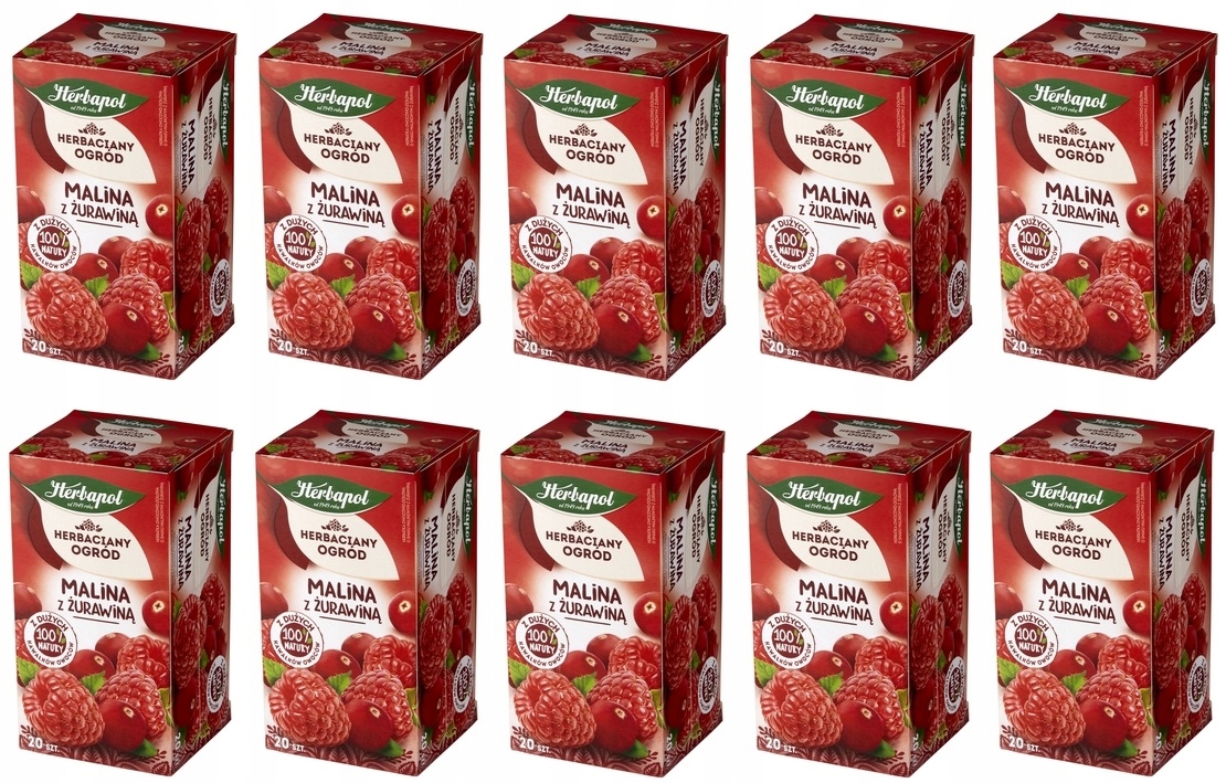 10x 54g Herbapol Herbaciany Ogród herbatka owocowa malina z żurawiną Karton