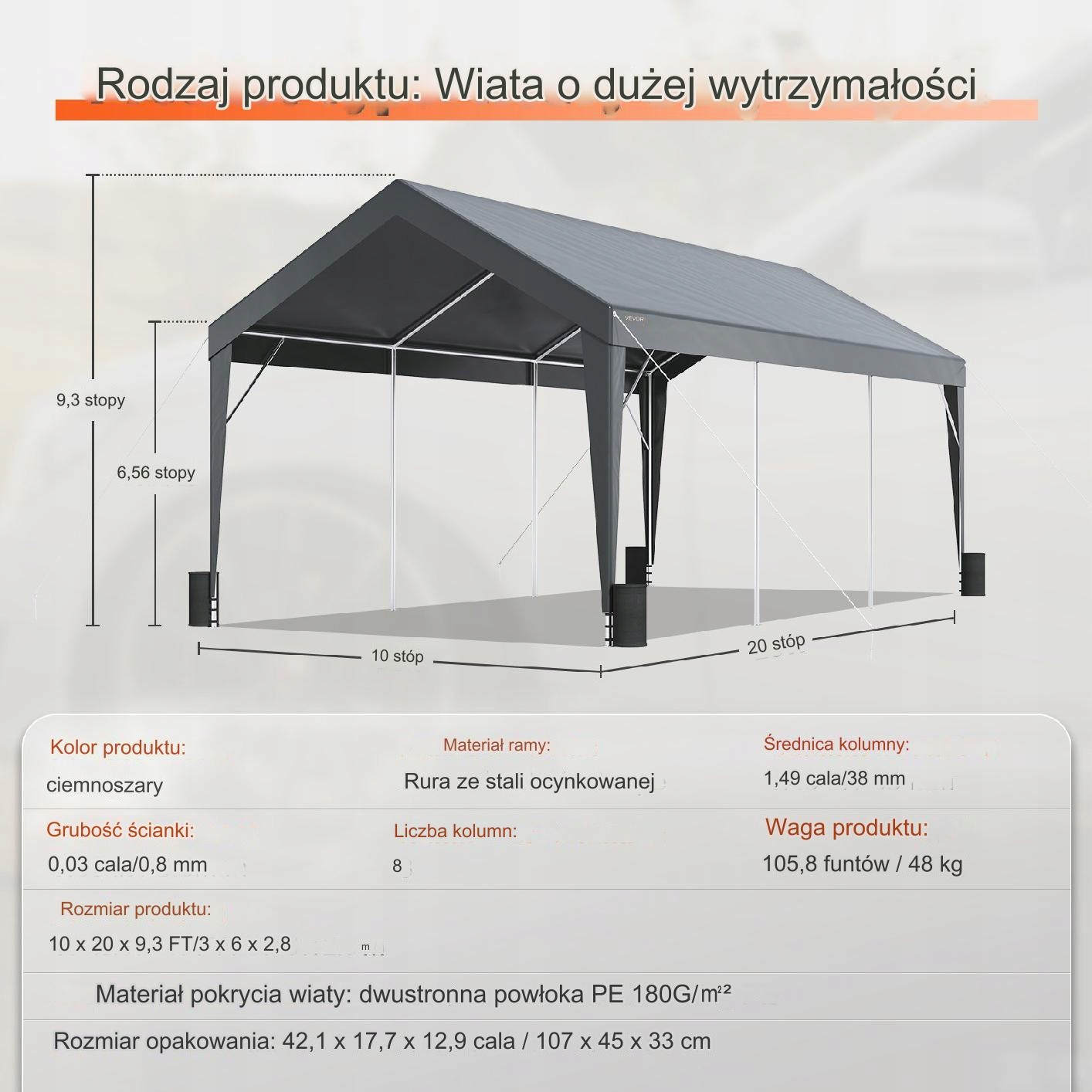 Namiot garażowy magazynowy 3 x 6 m Producent Vevor