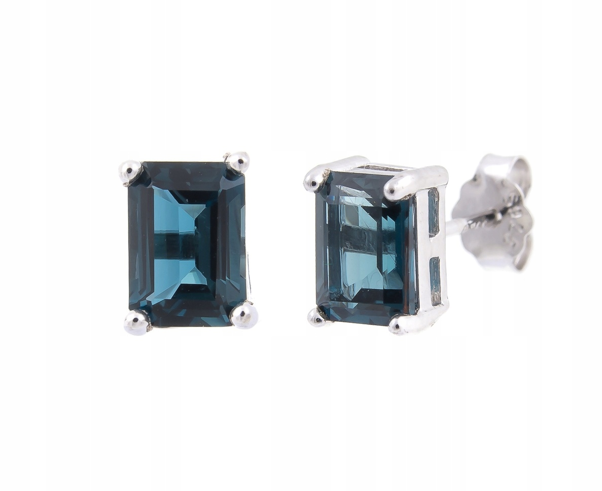Stříbrné Náušnice London Blue Topaz Přírodní 6x4 Oktagon Rhodiované Dárek