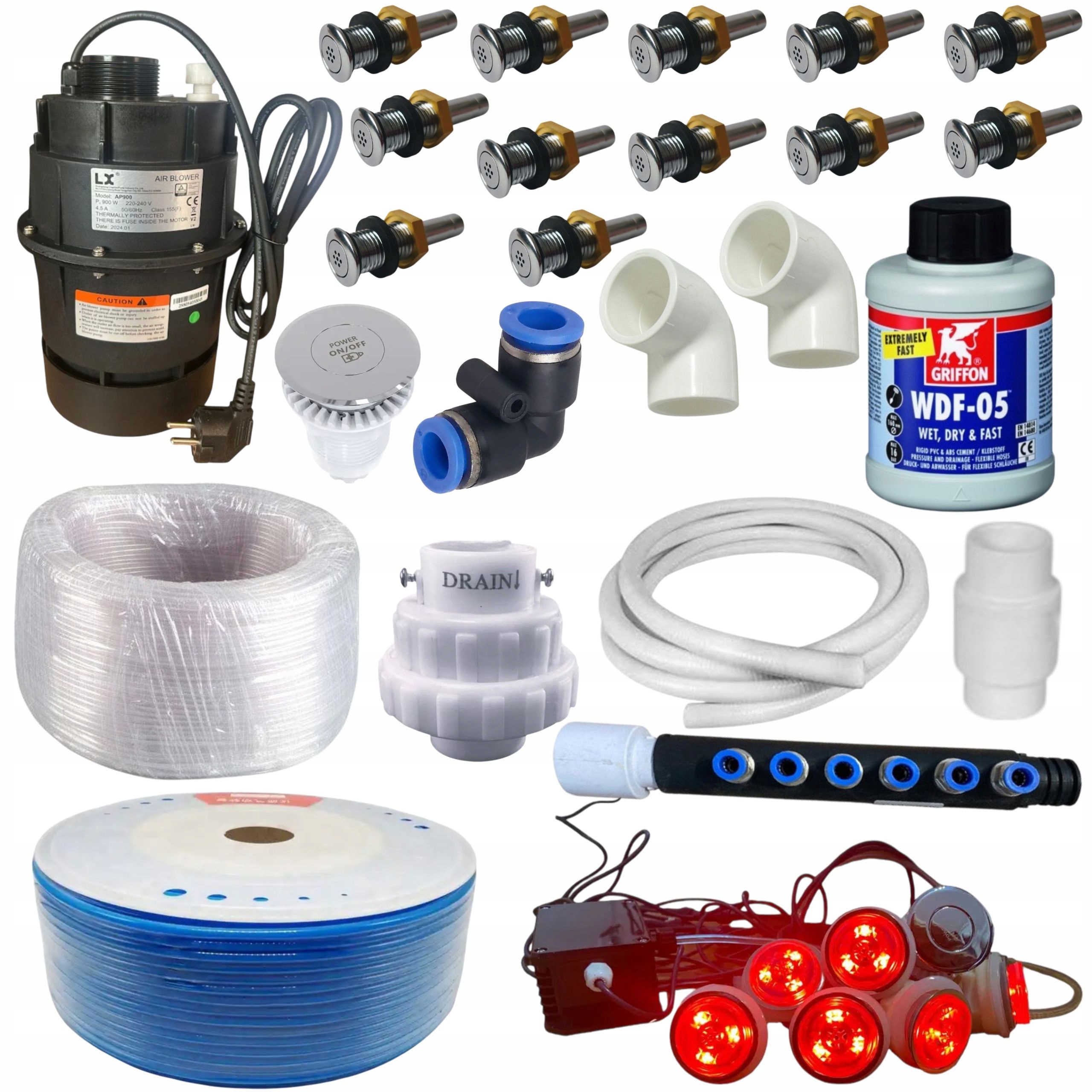 Aeromasážní sada pro vzduchovou masáž Jacuzi Bali 900W 18 trysek včetně 6LED