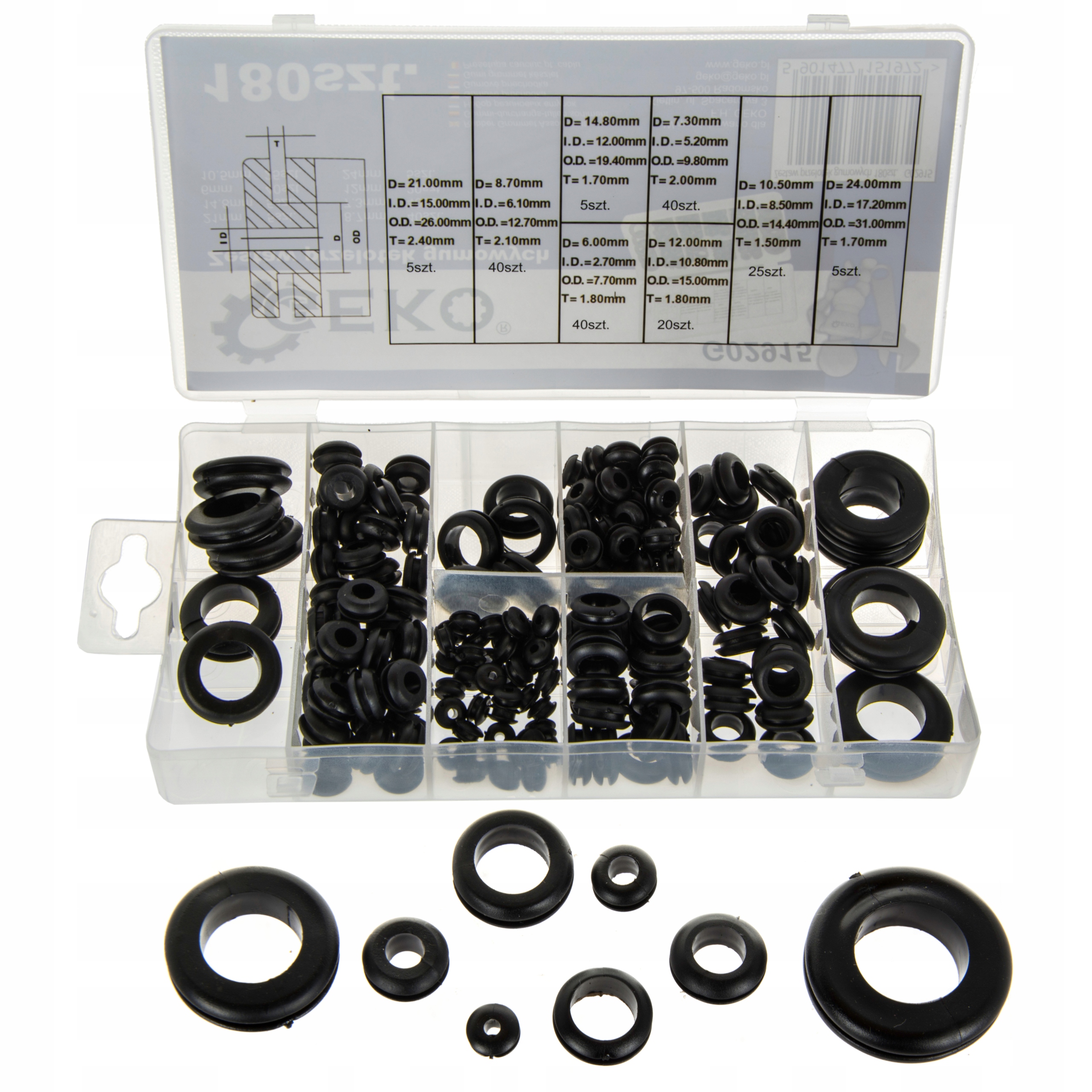 

Przelotki Gumowe Zestaw Przelotek Gumowych 180SZT.