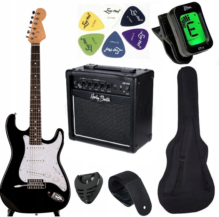 GITARA ELEKTRYCZNA TYPU STRATOCASTER FRONTIER E-10 + WZMACNIACZ + AKCESORIA