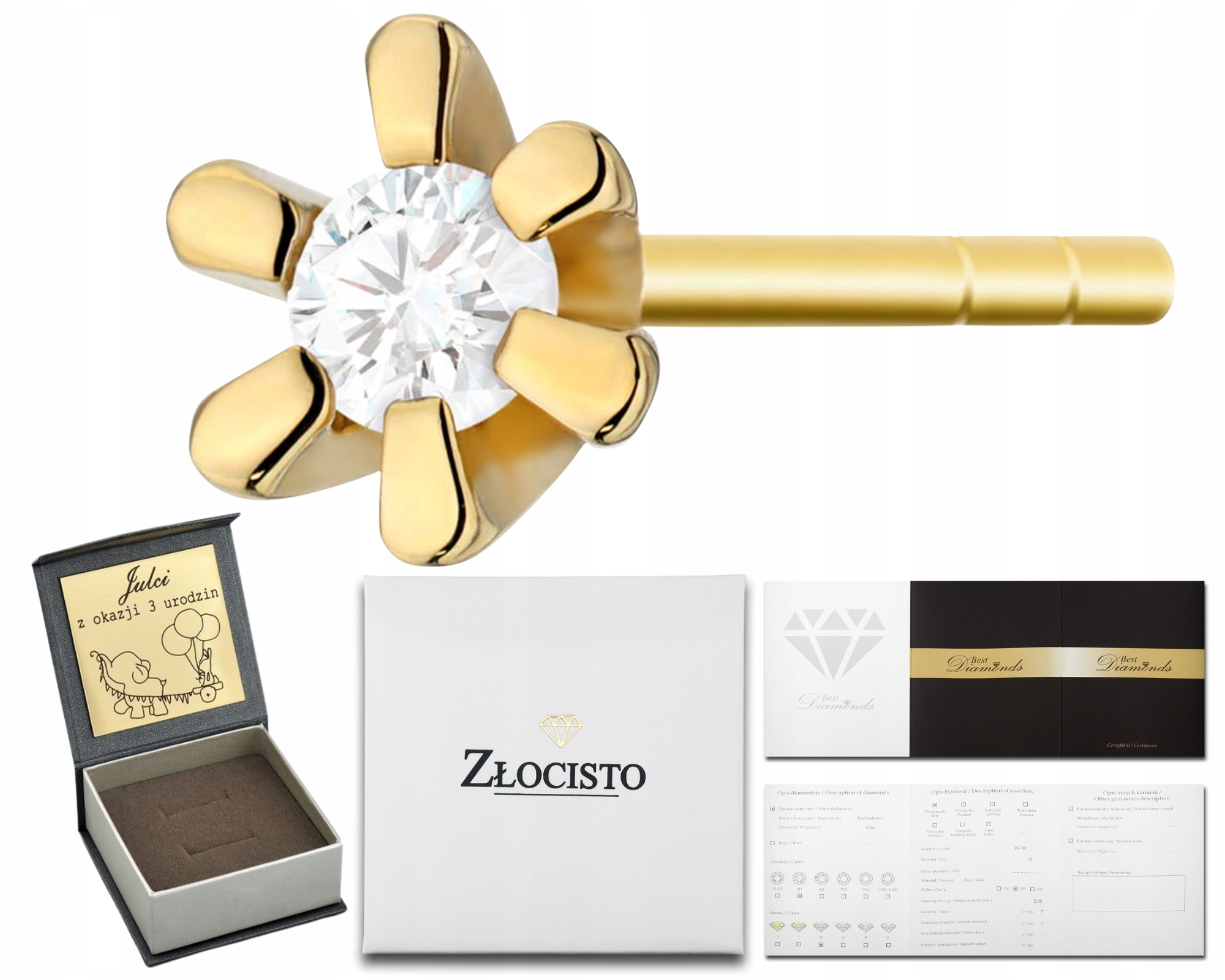 Zlatý Klasický Náušnicový Náušnice S Briliantem Helix 1 Kus Jako Dárek Gravírování