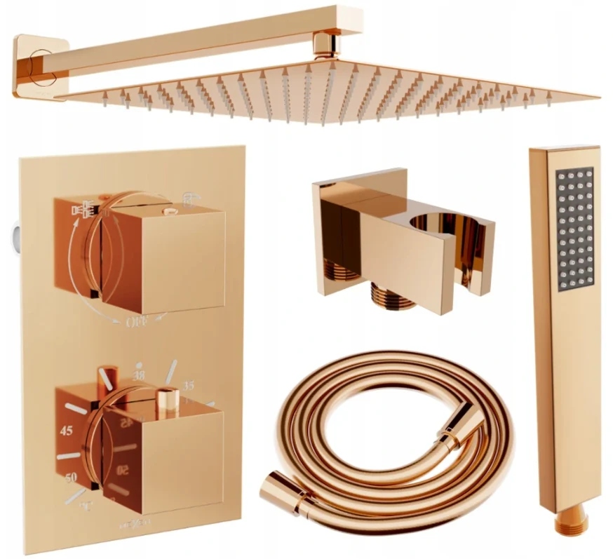 Mexen Cube DR02 podomítková sprchová sada 30 cm, růžové zlato