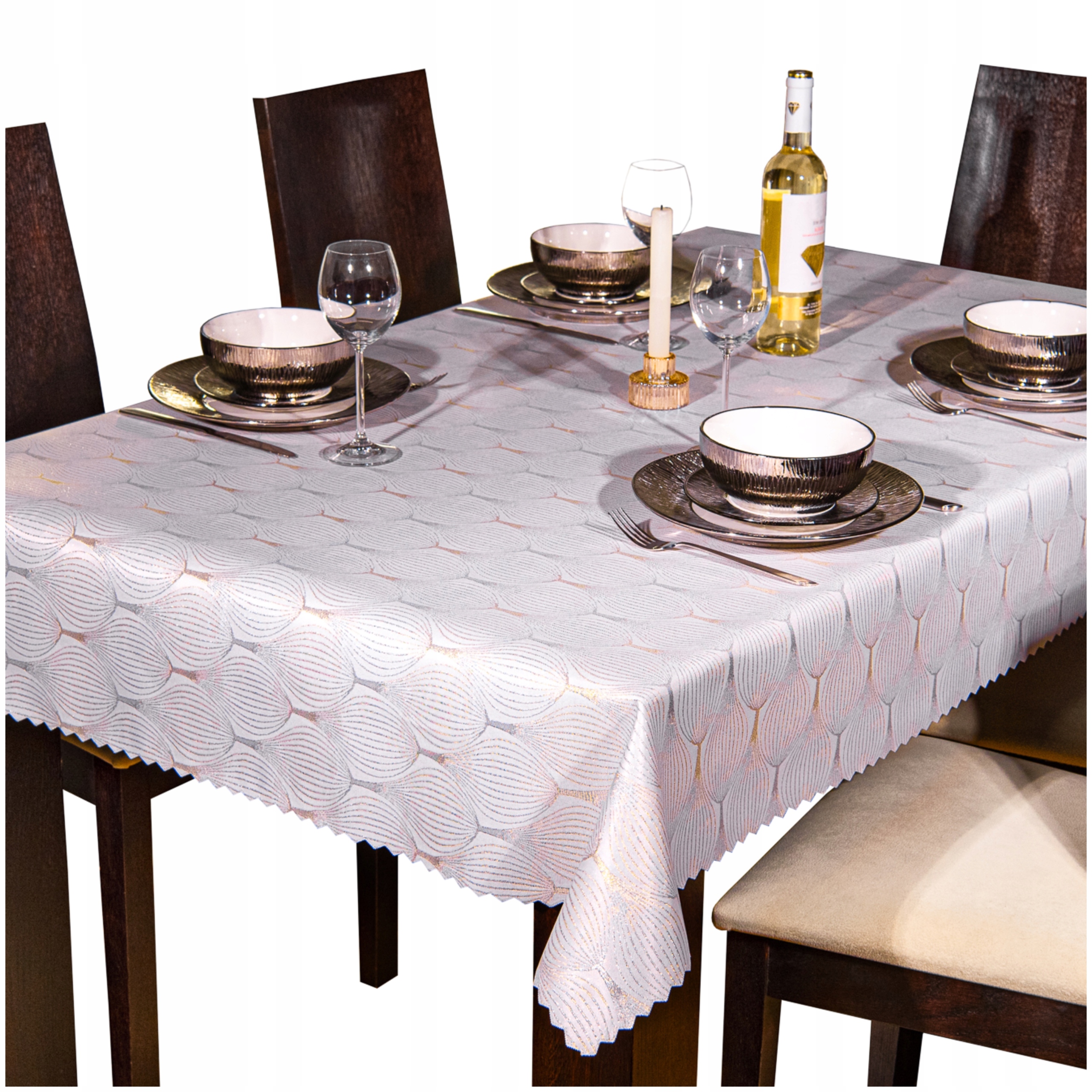 Ubrus odolný proti skvrnám 340x120 Celoroční Elegantní Bílé zlato a stříbro SW31