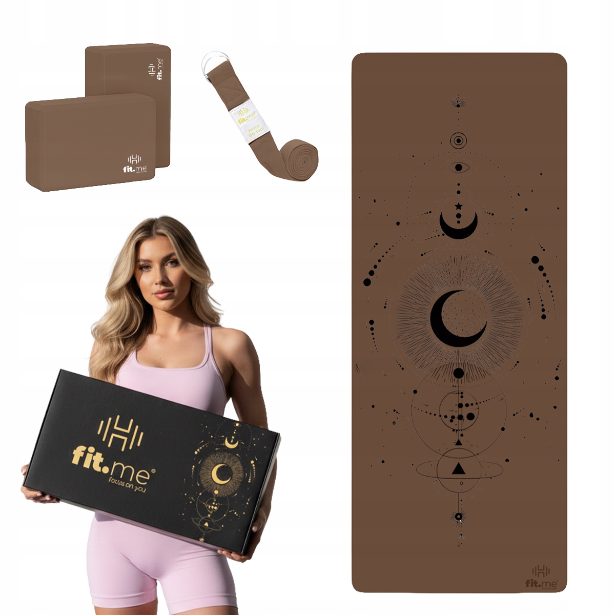 Piękny Księżycowy Zestaw Premium Mata Do Jogi Kauczuk Kostki Pasek