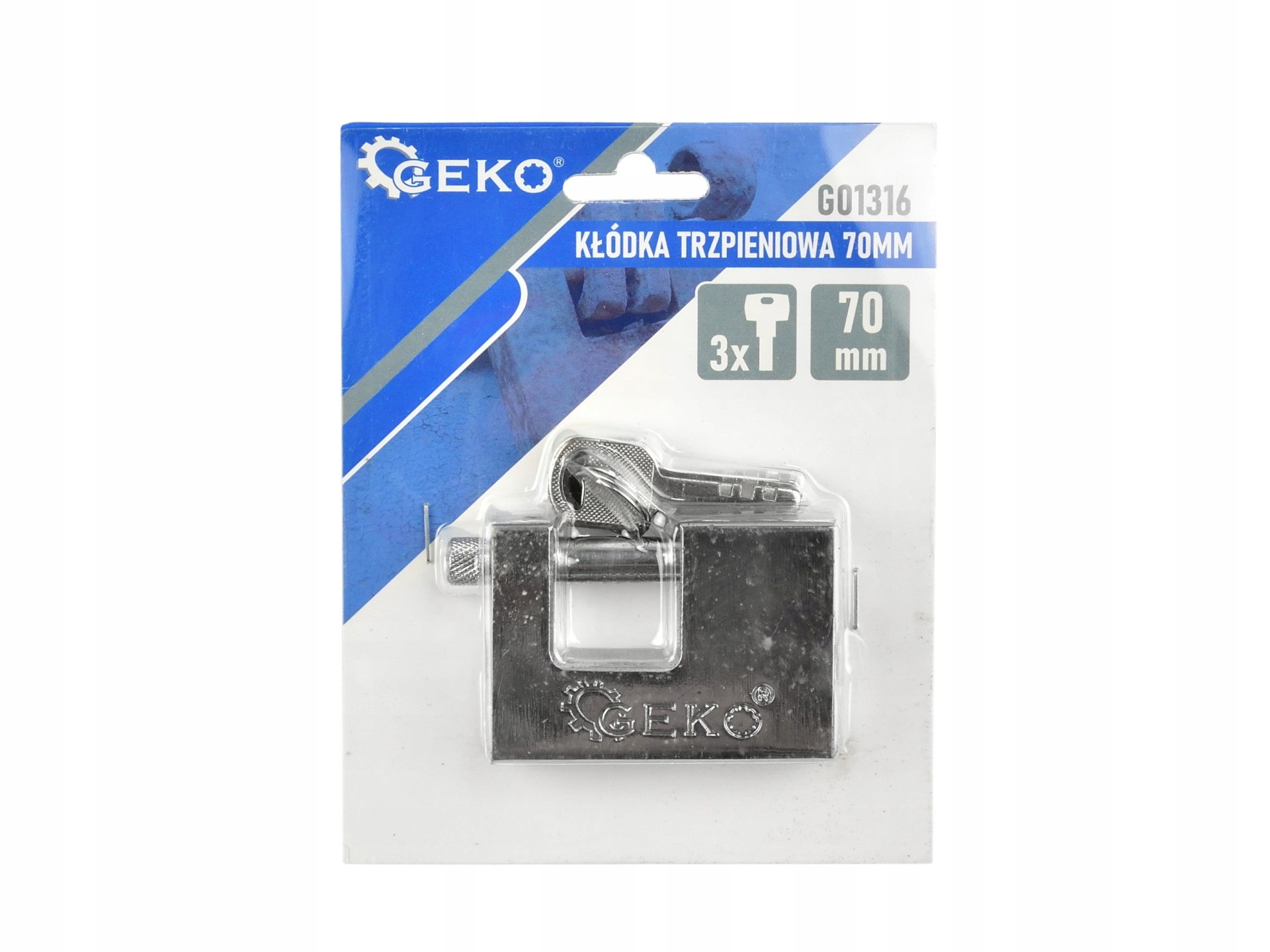 KŁÓDKA STALOWA TRZPIENIOWA HARTOWANA 70mm 3 KLUCZE Marka Geko