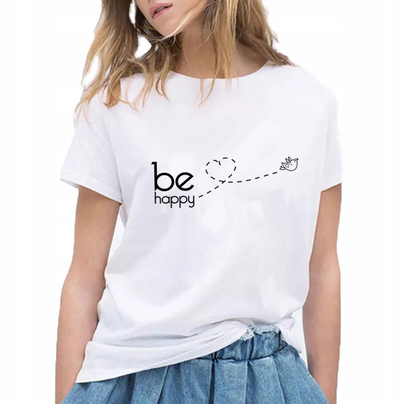 

Koszulka damska t-shirt z nadrukiem Be happy XXL