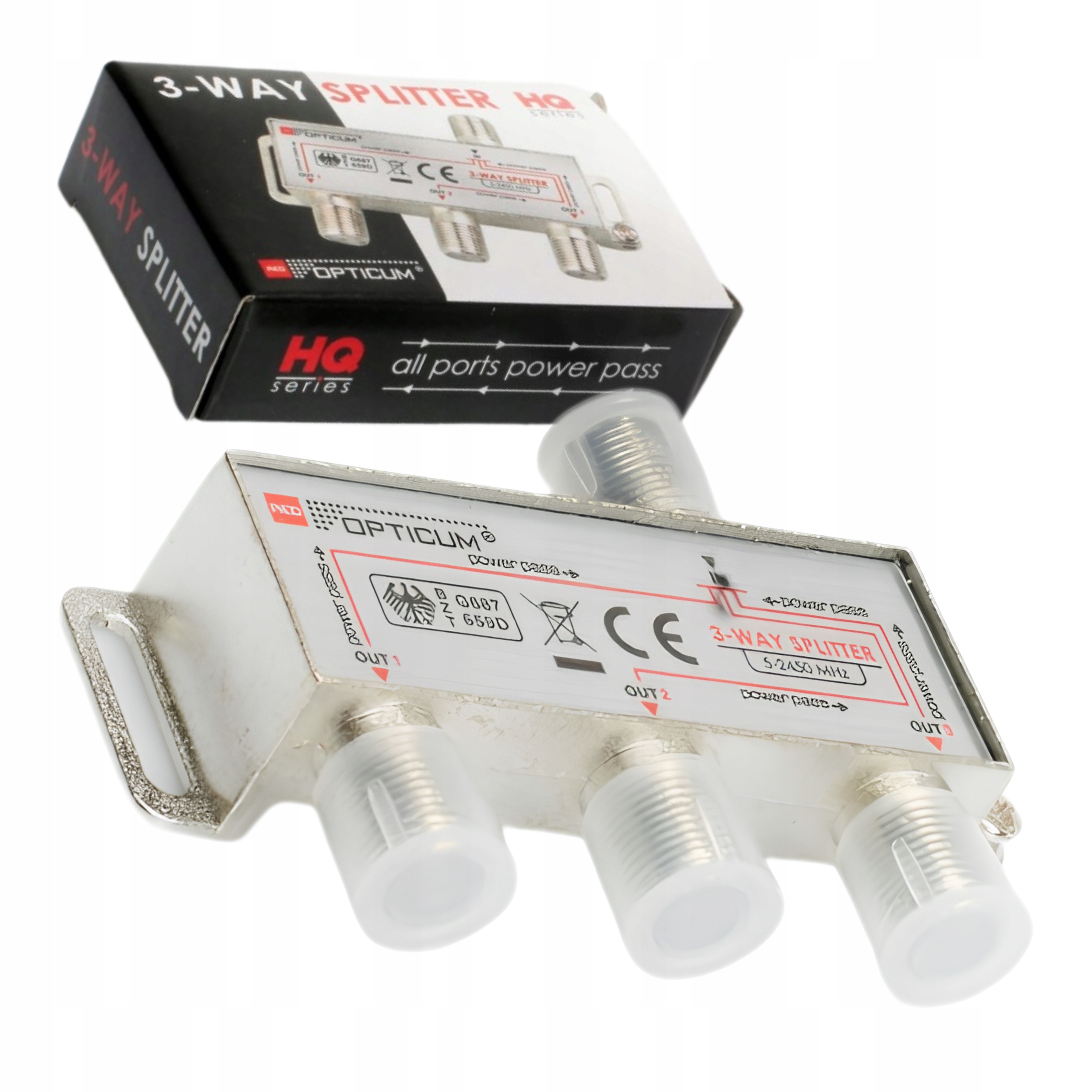 Rozdzielacz Antenowy Opticum 1x3 Splitter DVB-T2 Sat Power Pass 3 Wyjścia
