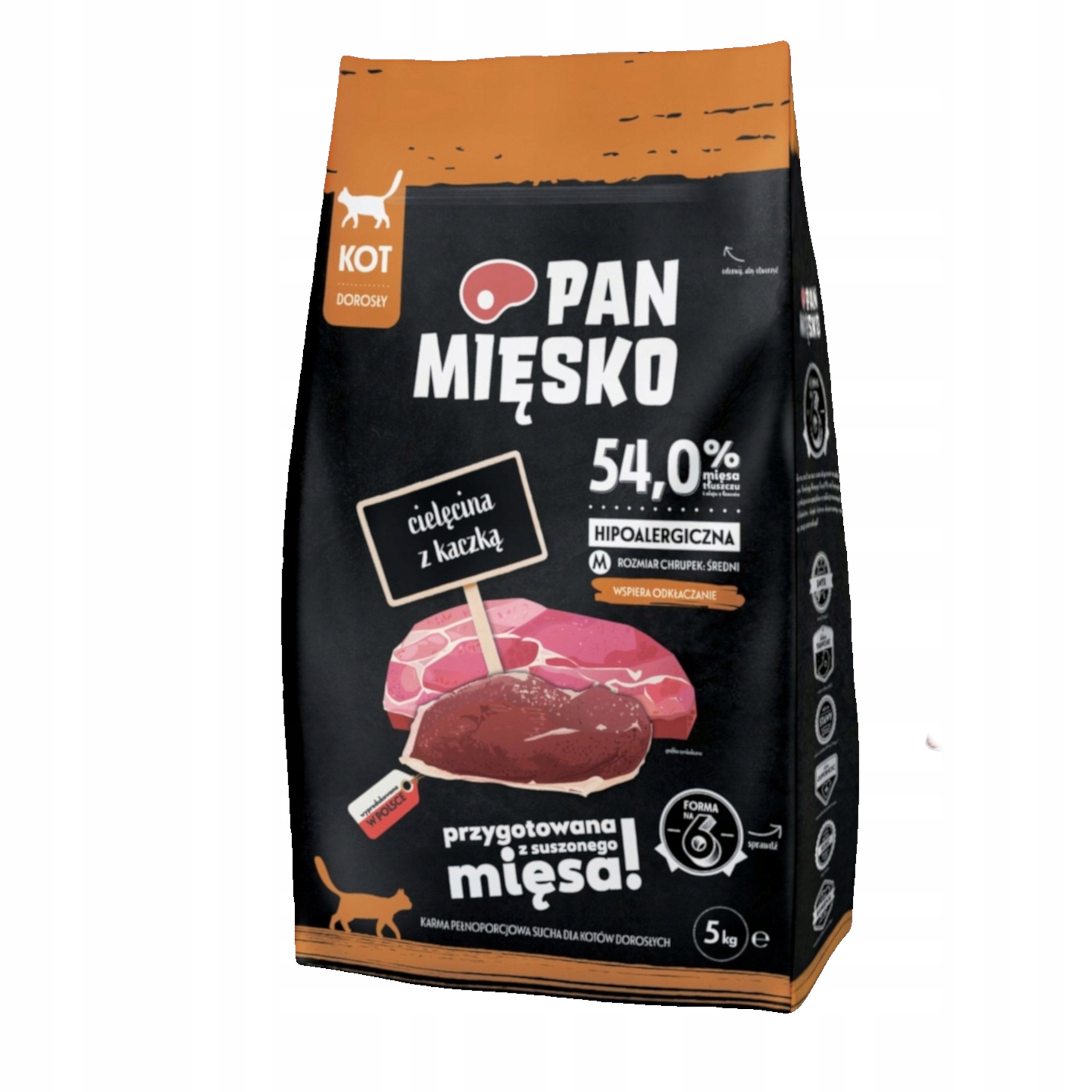 Karma dla kota Pan Mięsko cielęcina z kaczką 5 kg odkłaczająca