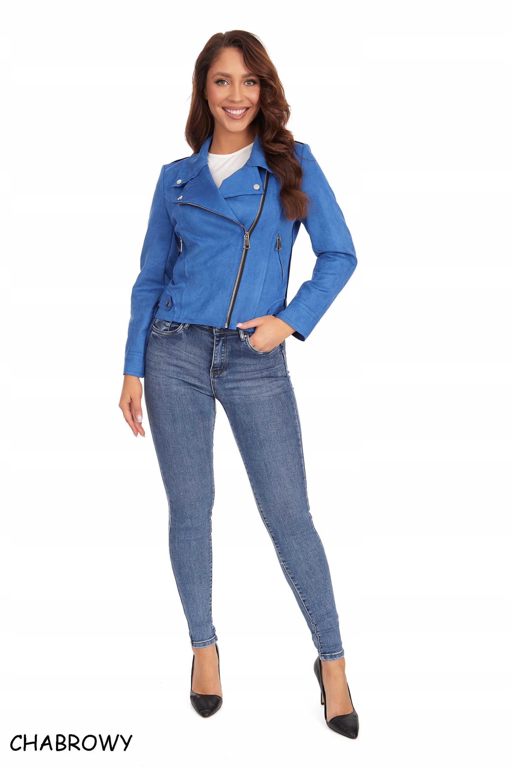 KURTKA RAMONESKA SKÓRZANA ZAMSZOWA _36/S Odcień chabrowy