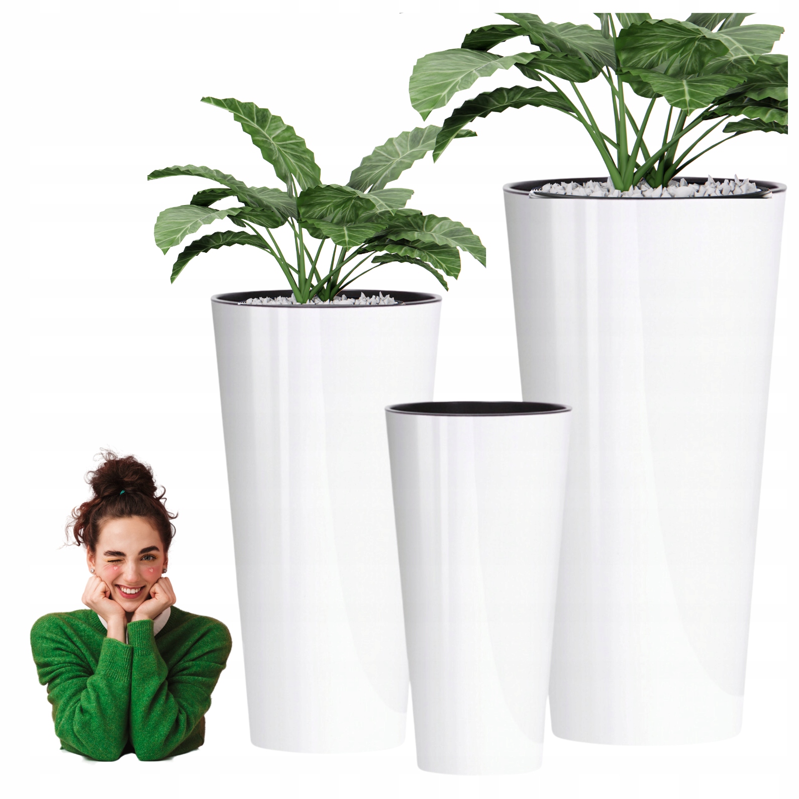 Donice Z Wkładem Zestaw Donic X3 Okrągła Balkonowa Ogrodowa Biała Do Salonu