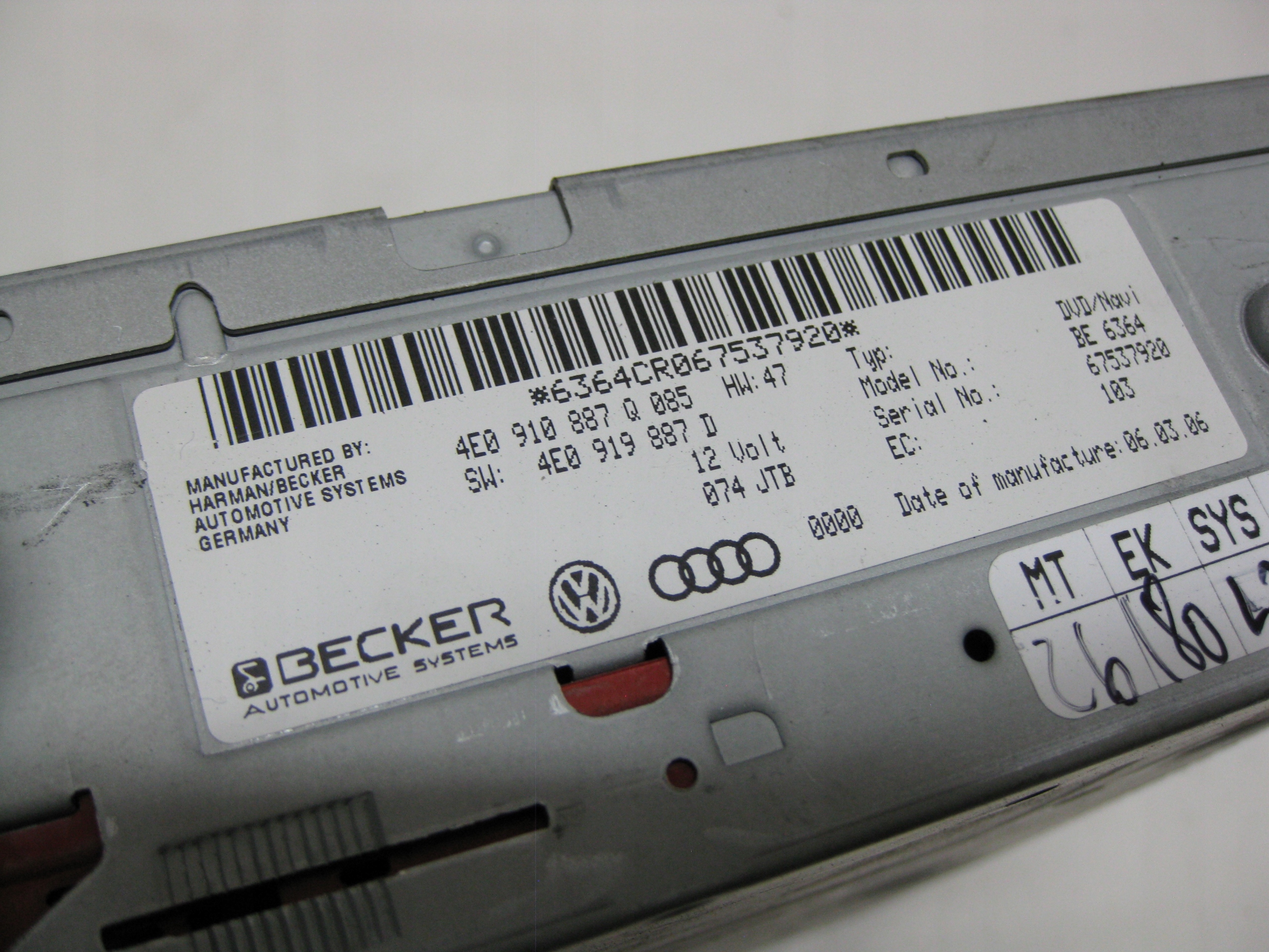 AUDI A6 C6 2.7 TDI 07R player DVD navigation devices 4E0910887Q