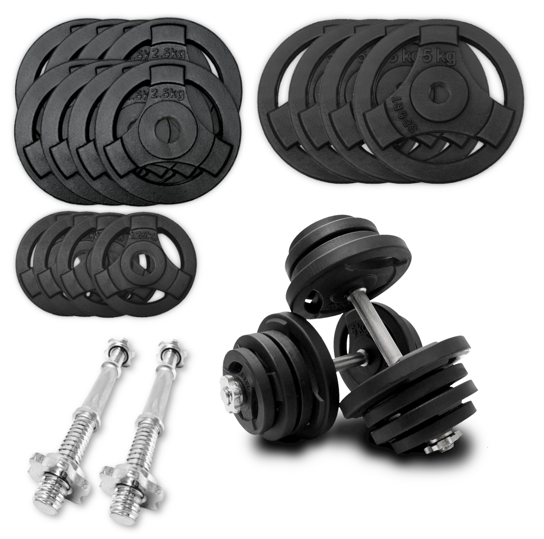 

Hantle Żeliwne 2x25kg gryf kierownica zestaw 50kg
