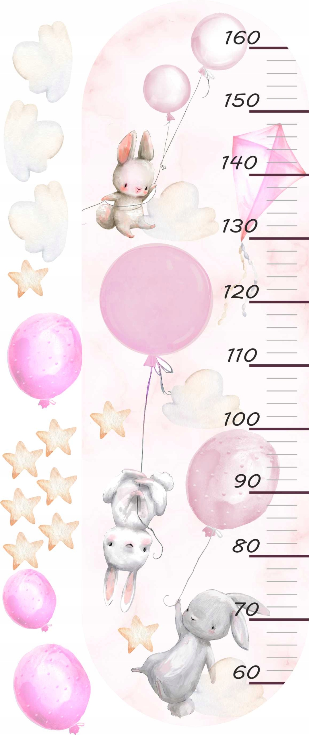 

Miarka Wzrostu naklejka na ścianę balony króliczki