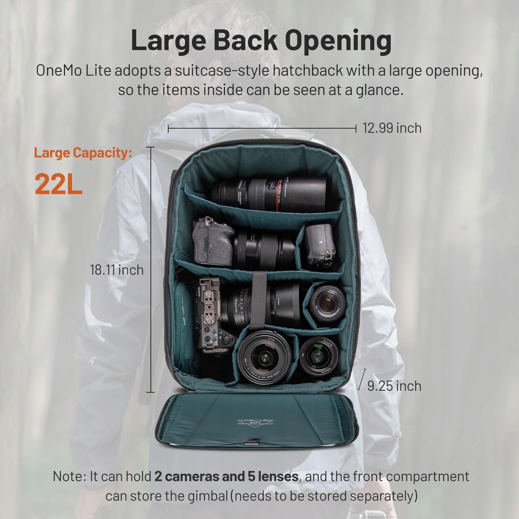 PGYTECH 22L Photo Backpack for DJI Mini 4 Pro Avata 2 DSLR SLR — miniatura 2