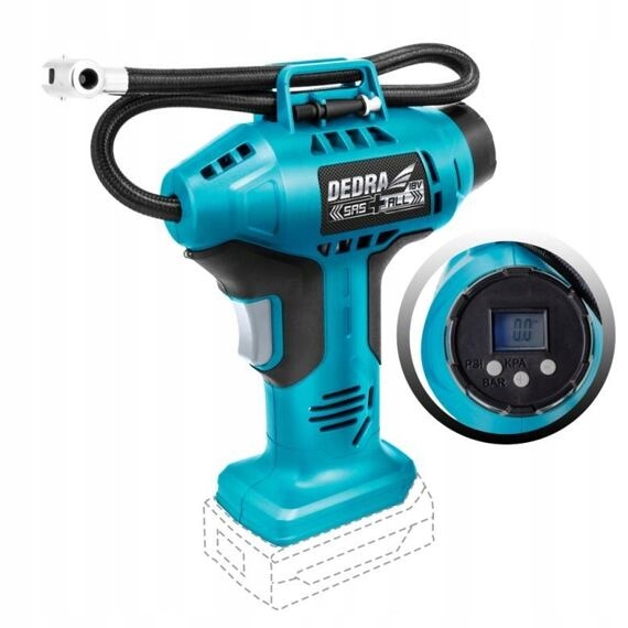 Dedra aku kompresor pištoľový 18V, 11bar, 12l/min., LCD displej, bez batérie