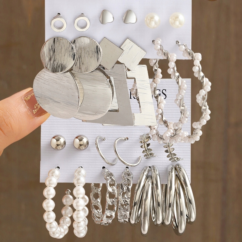 Silver Color Metal Twist Dangle Earrings Set Marka Inna marka