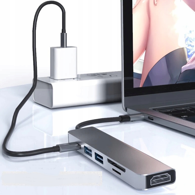 HUB USB-C -> HDMI 2xUSB 3.0 SD PD 4K MacBook M1 ADAPTER 6w1 Thunderbolt 3 Długość 0.2 m