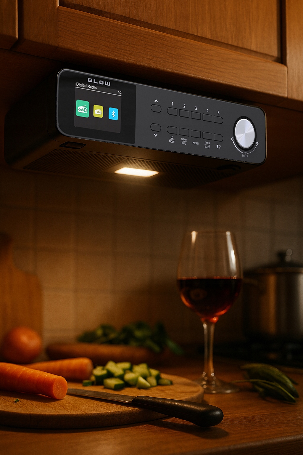 RADIO KUCHENNE PODWIESZANE PODSZAFKOWE FM/DAB+ BLUETOOTH ANTENA LCD LATARKA Model RK1