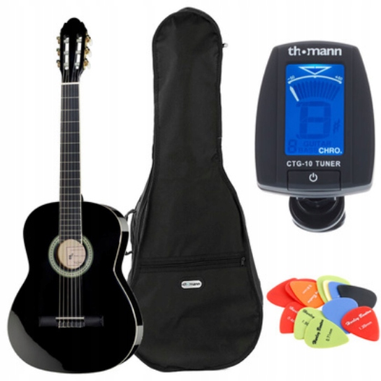 Kytara klasická Harley Benton CG200-BK 4/4 Černá Obal Tuner Kostky Z